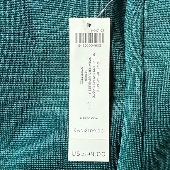 NWT Chico's Travelers Easy Chic Sleeveless Mock Sweater Jasper Turtleneck M/8 - Picture 5 of 6